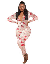 Autumn Print Sexy V-Neck Button Up Onesie Pajama