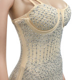 Summer Party Sexy Beaded Push Up Strap Midi Dress