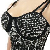 Summer Party Sexy Beaded Push Up Strap Midi Dress