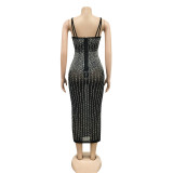 Summer Party Sexy Beaded Push Up Strap Midi Dress