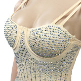 Summer Party Sexy Beaded Push Up Strap Midi Dress