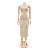 Summer Party Sexy Beaded Push Up Strap Midi Dress