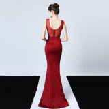 Formal Sleeveless V-Neck Beaded Mermaid Evening Dress