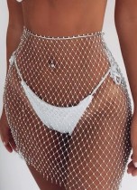 Summer Beach Fishnet Beaded High Waist Skirt Cover-Up