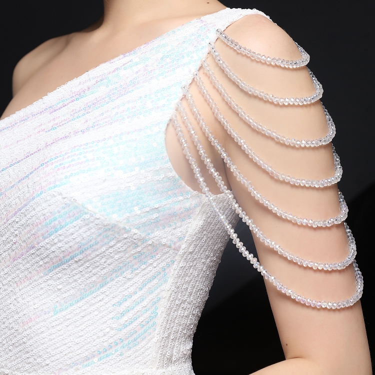Summer Occassional Sequins White Side Slit One Shoulder Long Evening Dress