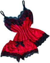 Summer Lace Patch Velvet 2 Piece Short Pajama Set Summer Lace Patch Velvet 2 Piece Short Pajama Set