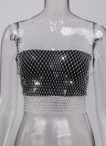 Summer Sexy Fishnet Beaded Club Crop Top