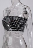 Summer Sexy Fishnet Beaded Club Crop Top