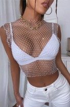 Summer Sexy Fishnet Beaded Club Crop Top Summer Sexy Fishnet Beaded Club Crop Top
