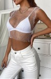 Summer Sexy Fishnet Beaded Club Crop Top