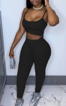 Summer Solid Color Tight Strap Crop Top and Pants 2pc Matching Set Summer Solid Color Tight Strap Crop Top and Pants 2pc Matching Set