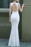 Summer Wedding White Sequins Sleeveless O-Neck Mermaid Bridal Dress