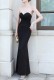 Summer Black Front Slit Strapless Mermaid Evening Dress