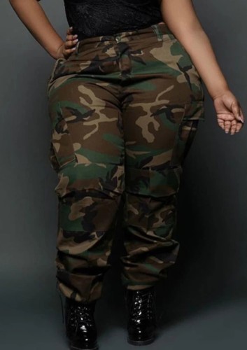 Summer Plus Size Camou Print High Waist Cargo Pants