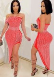 Summer Formal Beaded Strapless Irregular Long Party Dress
