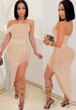 Summer Formal Beaded Strapless Irregular Long Party Dress