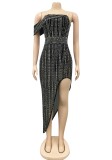 Summer Formal Beaded Strapless Irregular Long Party Dress