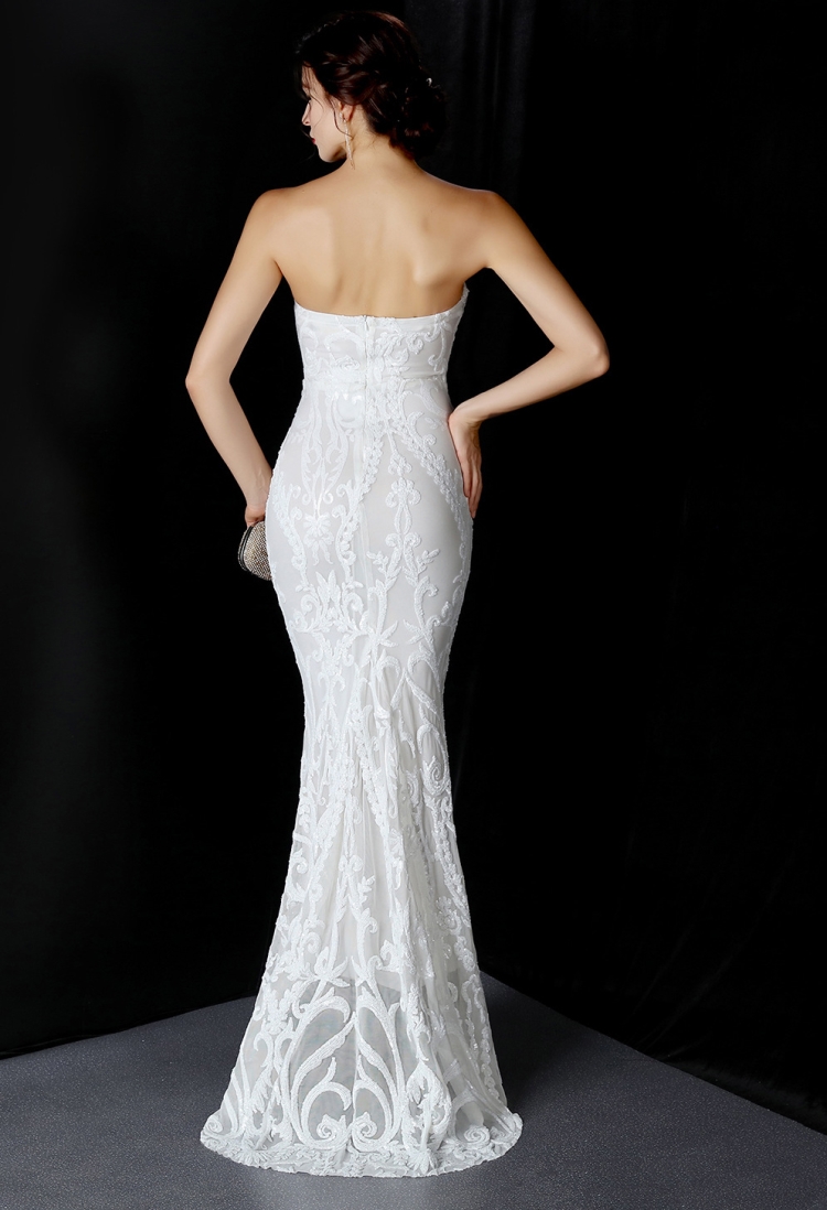 Summer White Sequins Strapless Wedding Mermaid Bridal Gown