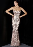 Summer Golden Sequins Strapless Mermaid Evening Dress