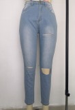 Summer Colorful Lace-Up Blue High Waist Fitted Jeans