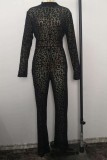 Summer Print Black Sexy Transparent Long Sleeve Formal Jumpsuit