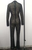 Summer Print Black Sexy Transparent Long Sleeve Formal Jumpsuit