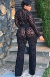 Summer Print Black Sexy Transparent Long Sleeve Formal Jumpsuit