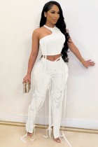 Summer White Sexy Tassels Bodycon Crop Top and Pants Set Summer White Sexy Tassels Bodycon Crop Top and Pants Set