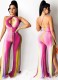 Summer Sexy Multicolor Slit Bottom Halter Jumpsuit