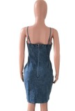 Summer Casual Blue Lace Up Strap Bodycon Denim Dress