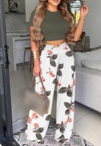 Summer Formal Print Crop Top and High Waist Loose Pants Set Summer Formal Print Crop Top and High Waist Loose Pants Set