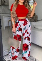 Summer Formal Print Crop Top and High Waist Loose Pants Set Summer Formal Print Crop Top and High Waist Loose Pants Set