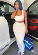 Summer Casual White Sports Bra and Midi Skirt Set