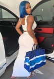 Summer Casual White Sports Bra and Midi Skirt Set