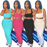 Summer Casual White Sports Bra and Midi Skirt Set