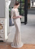 Autumn Formal Sequins Silver O-Neck Mermaid Evening Dress