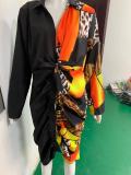 Summer Formal Long Sleeve Print Ruched Mini Dress