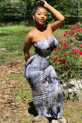 Summer Party Sexy Tie Dye Under-Knee Length Tube Dress