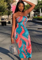 Summer Party Sexy Tie Dye Under-Knee Length Tube Dress Summer Party Sexy Tie Dye Under-Knee Length Tube Dress