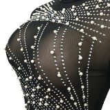 Autumn Party Black Beaded Sexy Fringe Mini Dress