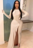 Autumn Formal Beige Beaded Sexy Patchwork Jumpsuit