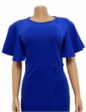 Autumn Professional Blue Ruffle Sleeves Pencil Office Dress
