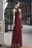 Summer Occassional Red Sequin Mesh Patch Halter Evening Dress