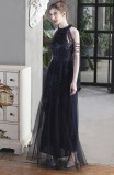 Summer Occassional Blue Sequin Mesh Patch Halter Evening Dress