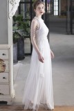 Summer Occassional White Sequin Mesh Patch Halter Evening Dress