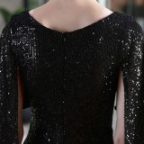 Autumn Formal Sequins Black O-Neck Mermaid Evening Dress