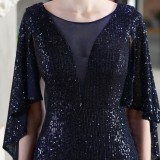 Autumn Formal Sequins Blue O-Neck Mermaid Evening Dress