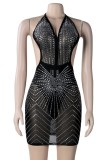 Summer Sexy Black Beaded Backless Mini Club Dress