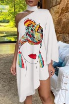 Summer Print Halter Neck Irregular One Shoulder Casual Dress