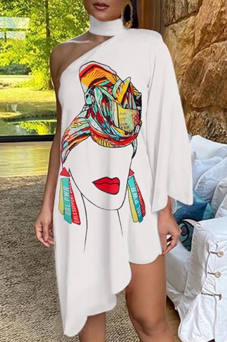 Summer Print Halter Neck Irregular One Shoulder Casual Dress